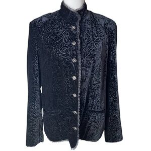 Taylor Brooke Paisley Velvet Jacket High Neck Ruffle Trim Lined Lightweight 10‎